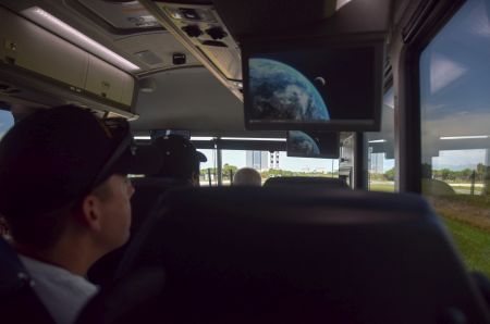 Kai and Kenny riding the bus, taking the tour, out at the Kennedy Space Center during the 50th anniversary week of Apollo 11.